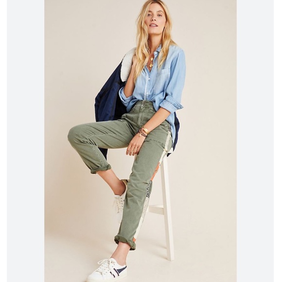 Anthropologie Womens Pants The Wanderer Green Floral Cargo Utility C14 - Picture 4 of 9